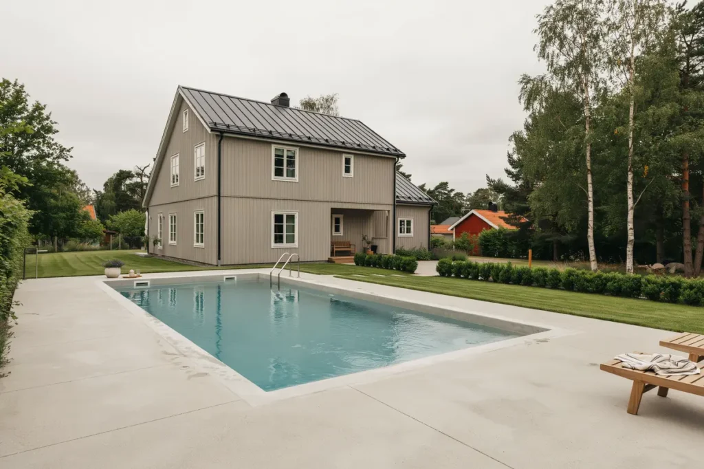 anl ggning av nedgr vd betongpool vid villa i r nninge salem